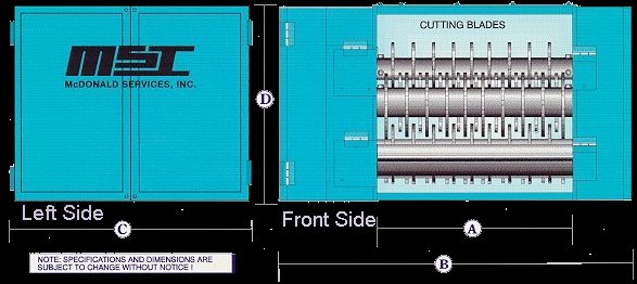 Diagram of Dimensions - Pierce & Rip Shredder